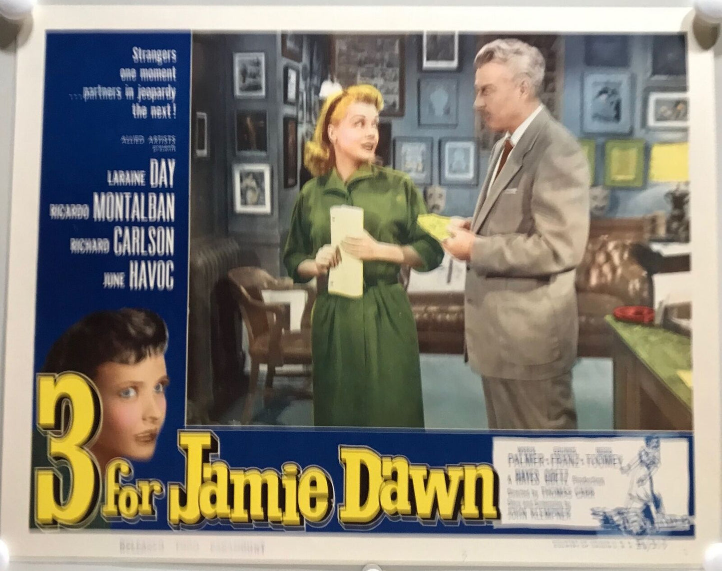 ORIGINAL LOBBY CARDS - 3 FOR JAMIE DAWN - 1956 - set of 8