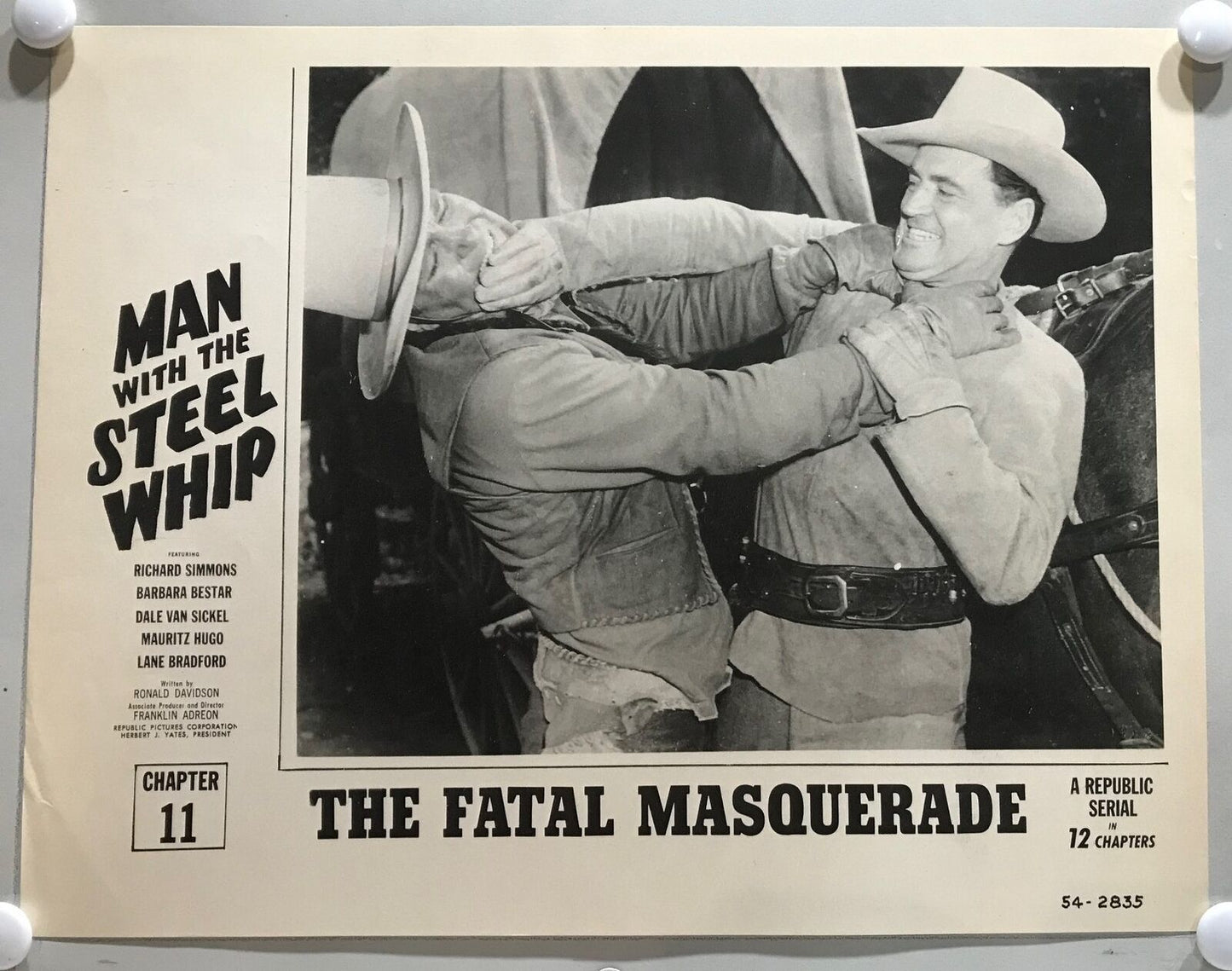 ORIGINAL SERIAL LOBBY CARD - MAN WITH THE STEEL WHIP (d) - 1954 - Ch 11 "The ...