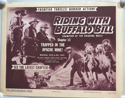 ORIGINAL SERIAL LOBBY CARD - RIDING WITH BUFFALO BILL (a) - 1954 - Ch 13 "Tra...