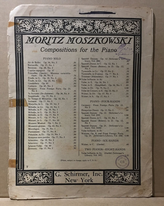 MUSIC SHEET - MORITZ MOSZKOWSKI - VALSE BRILLANT in A -Selected Piano Compositions