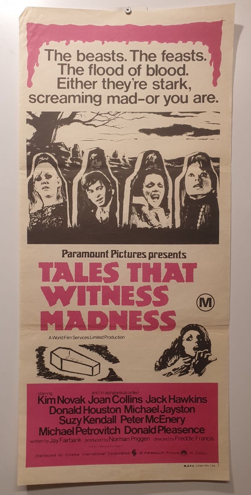 ORIGINAL DAYBILL MOVIE POSTER - TALES THAT WITNESS MADNESS - HORROR