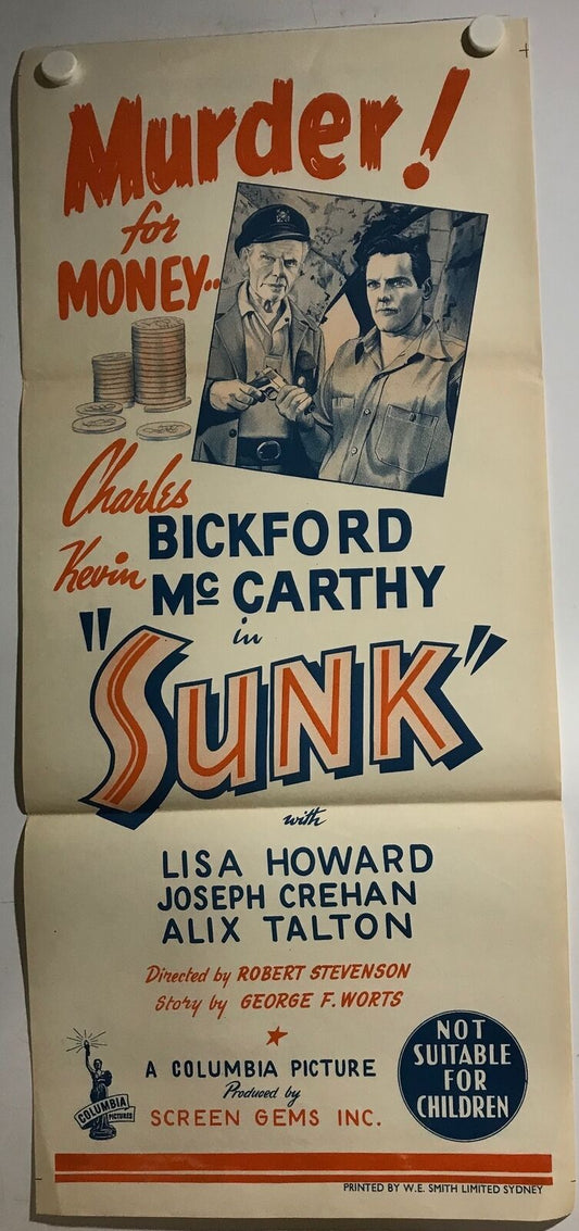 ORIGINAL DAYBILL MOVIE POSTER - SUNK