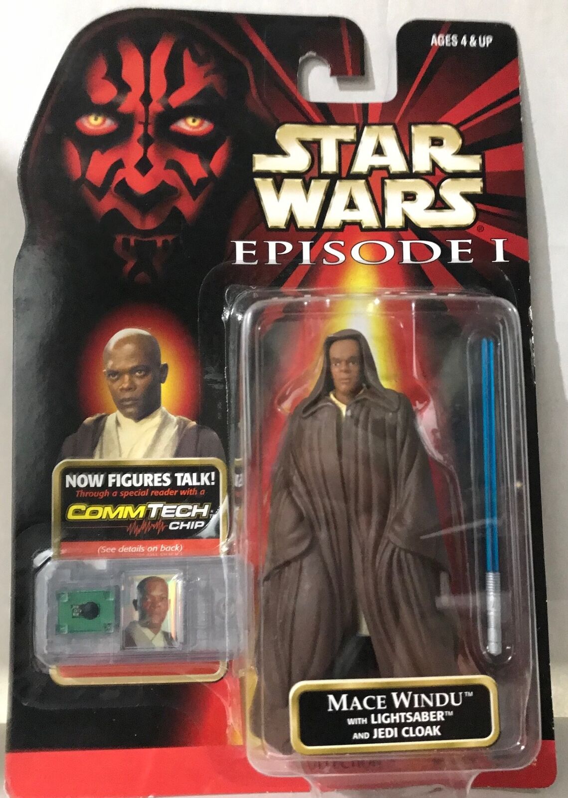 STAR WARS - HASBRO - EPISODE 1 - MACE WINDU - with Lightsaber, Jedi Cloak