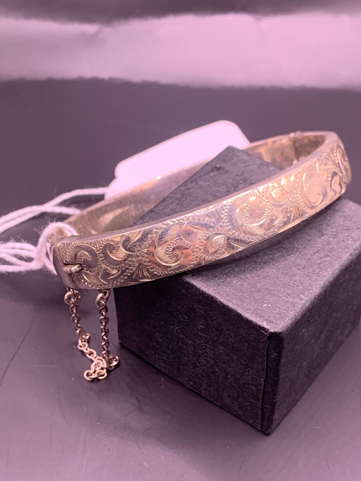 STERLING SILVER BANGLE - CHAIN WITH FLORAL DECAL