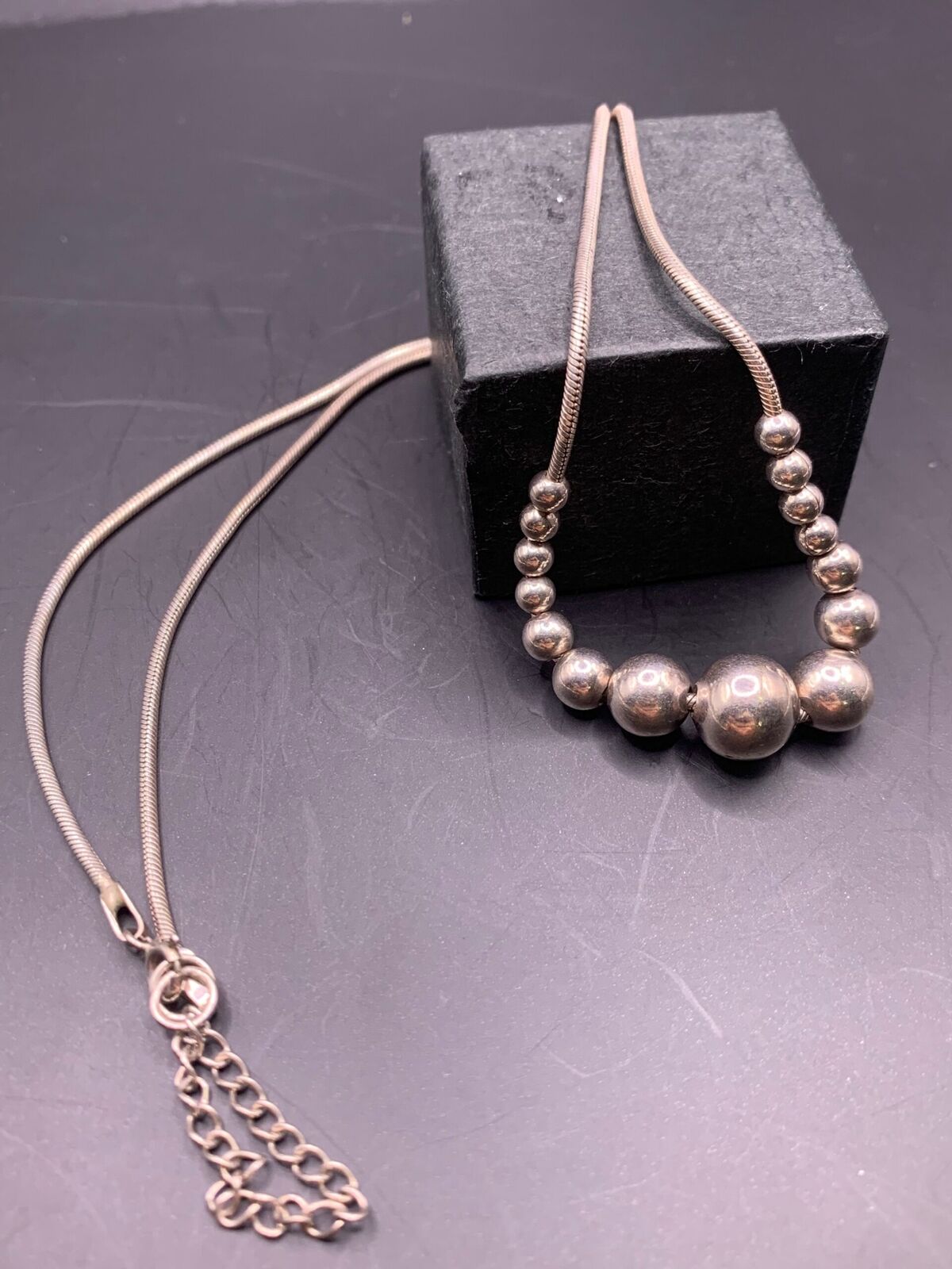 STERLING SILVER BEADS CABLE NECKLACE - SILVER BEADS ON SOLID CABLE NECKLACE