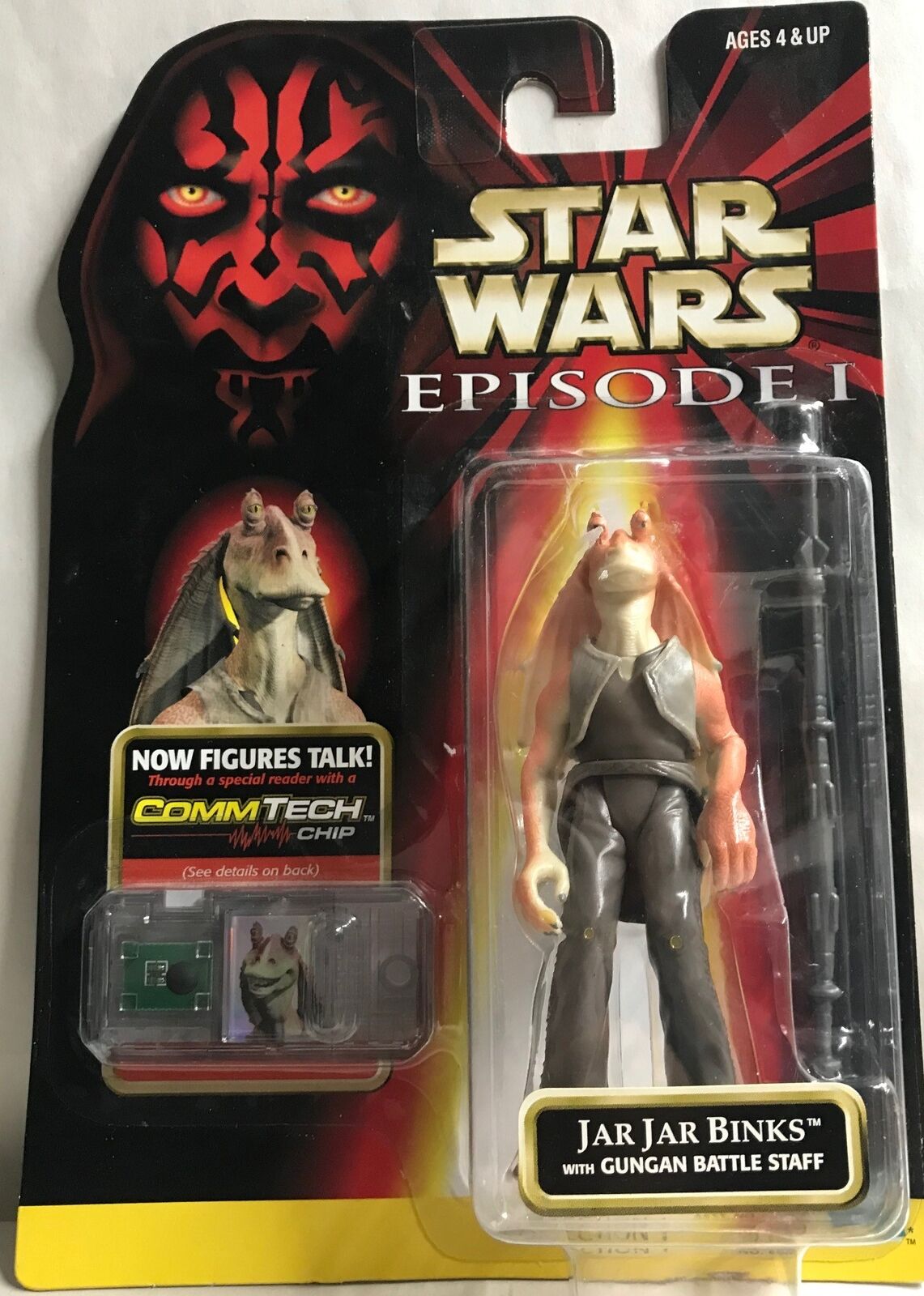 STAR WARS - HASBRO - EPISODE 1 - JAR JAR BINKS - with Gungan Battle Staff