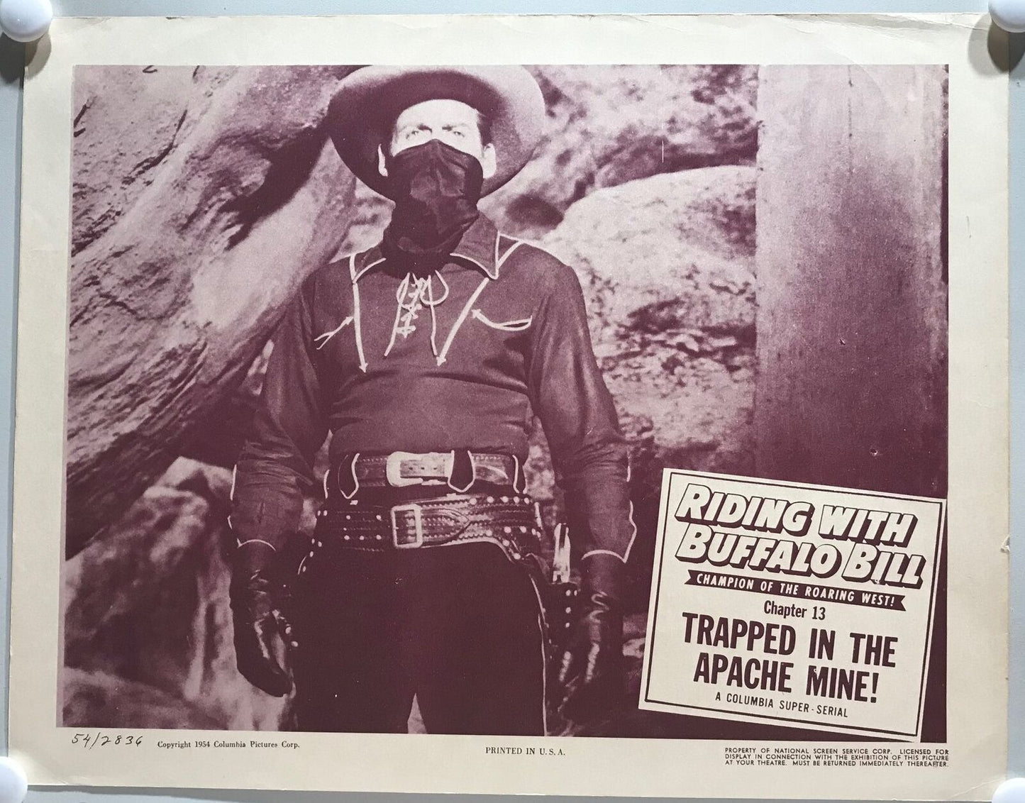 ORIGINAL SERIAL LOBBY CARD - RIDING WITH BUFFALO BILL (d) - 1954 - Ch 13 "Tra...