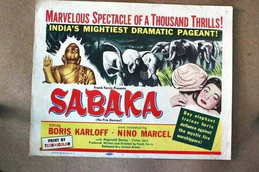 ORIGINAL LOBBY CARD - SABAKA - 1955 - key #1 card -  Boris Karloff, Nino Marcel, Victor Jory