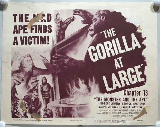 ORIGINAL SERIAL LOBBY CARD - THE MONSTER AND THE APE - R1956 - Ch 13 "The Gor...