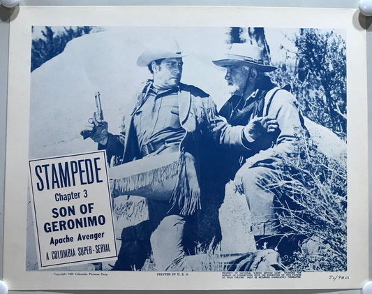 ORIGINAL SERIAL LOBBY CARD - SON OF GERONIMO (d) - 1952 - Ch 3 "Stampede" -  ...