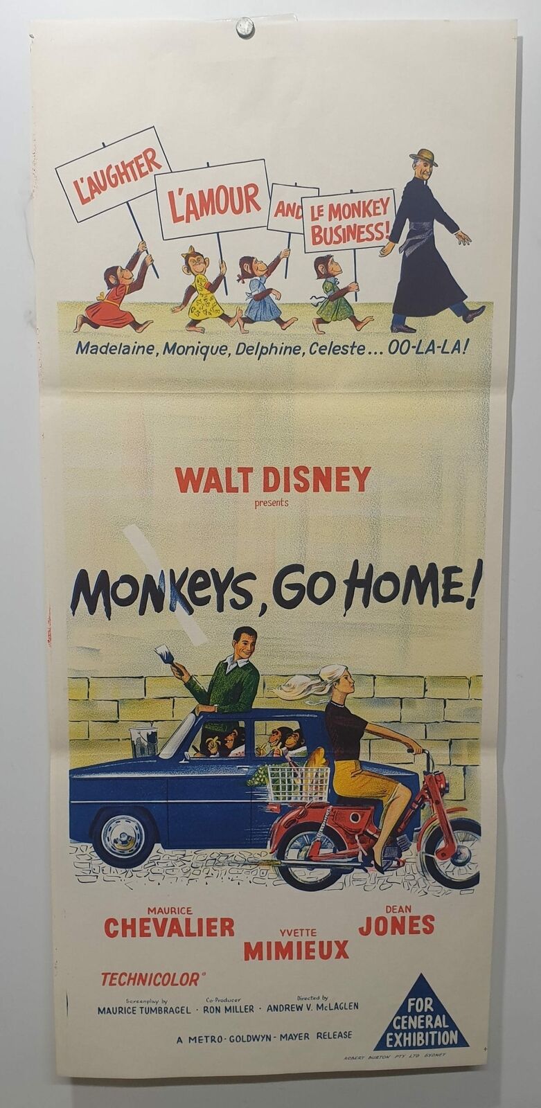 ORIGINAL DAYBILL MOVIE POSTER - MONKEYS, GO HOME! -  A Walt Disney Production