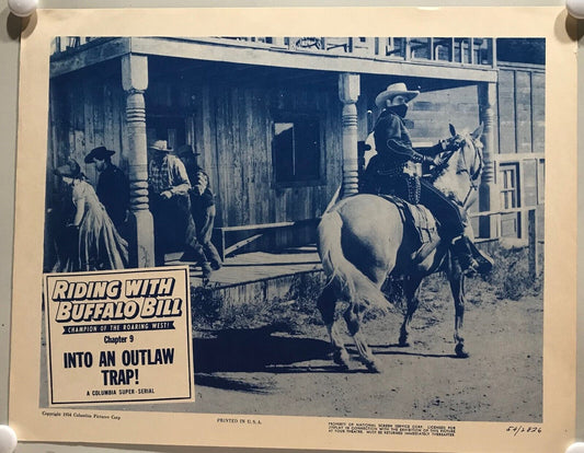 ORIGINAL SERIAL LOBBY CARD - RIDING WITH BUFFALO BILL (c) - 1954 - Ch 9 "Into...