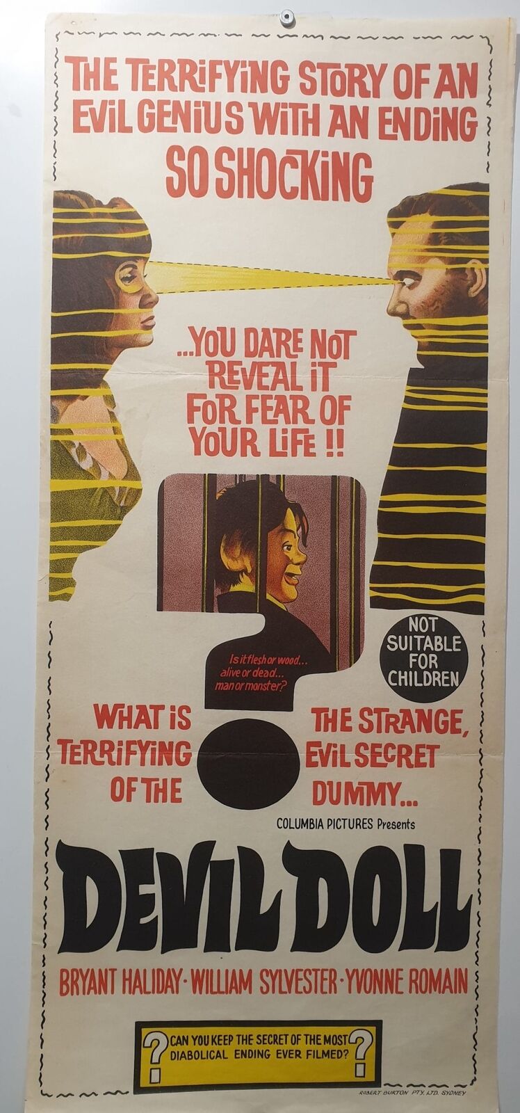 ORIGINAL DAYBILL MOVIE POSTER - DEVIL DOLL - HORROR 1964