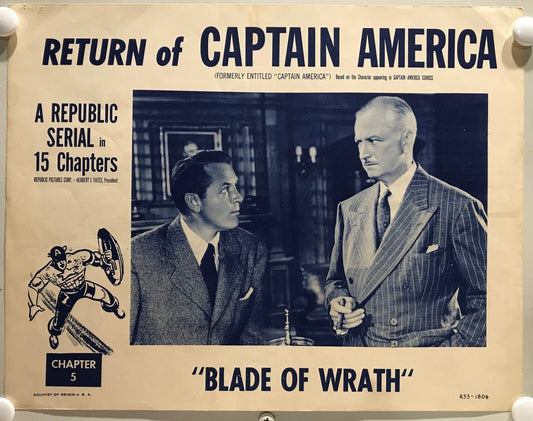 ORIGINAL SERIAL LOBBY CARD - RETURN OF CAPTAIN AMERICA (b) - R1953  - Ch 5 "B...