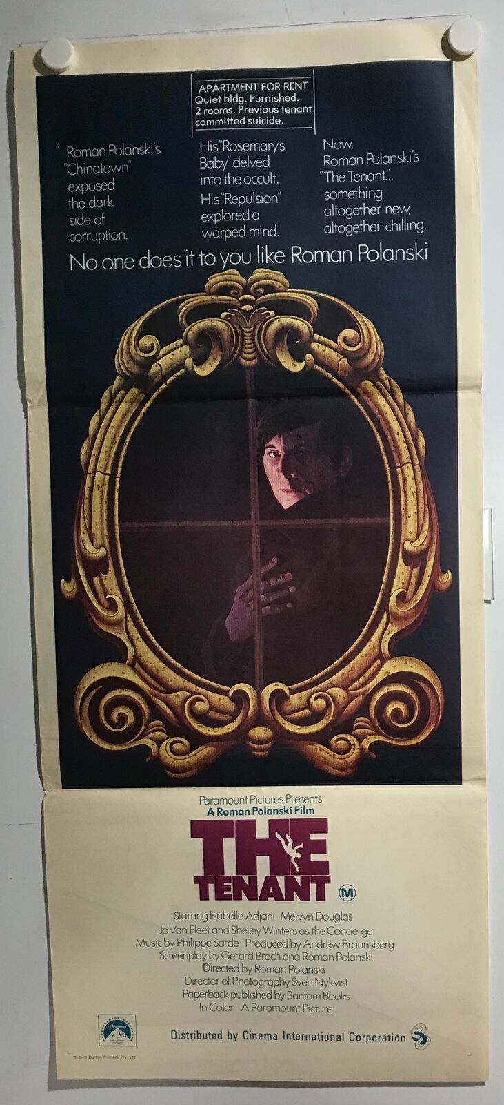 ORIGINAL DAYBILL MOVIE POSTER - THE TENANT - 1976 -  aka - Le Locataire