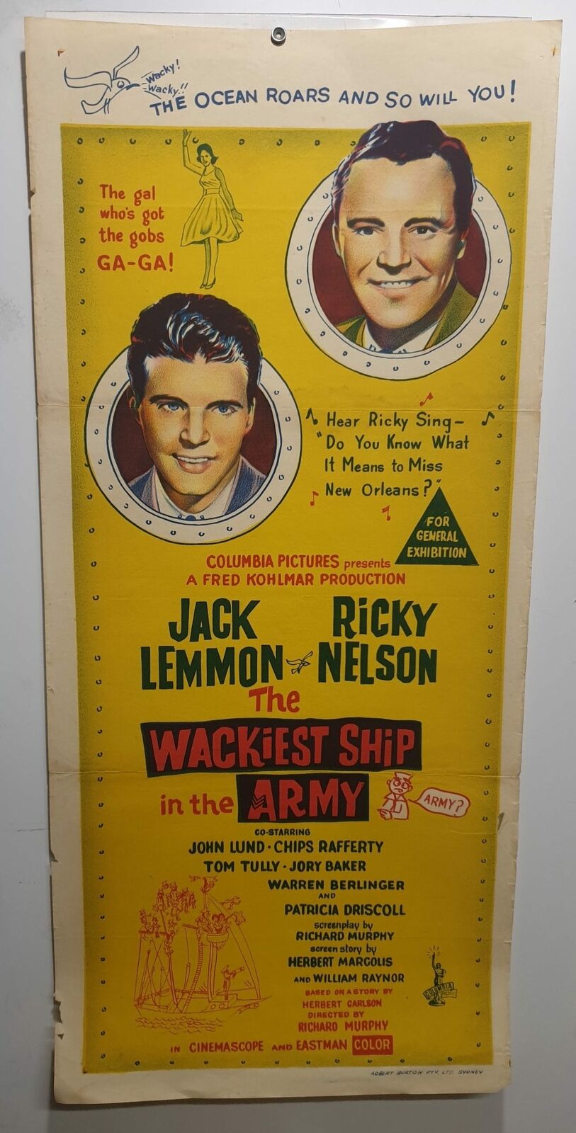 ORIGINAL DAYBILL MOVIE POSTER - THE WACKIEST SHIP IN THE ARMY - 1960