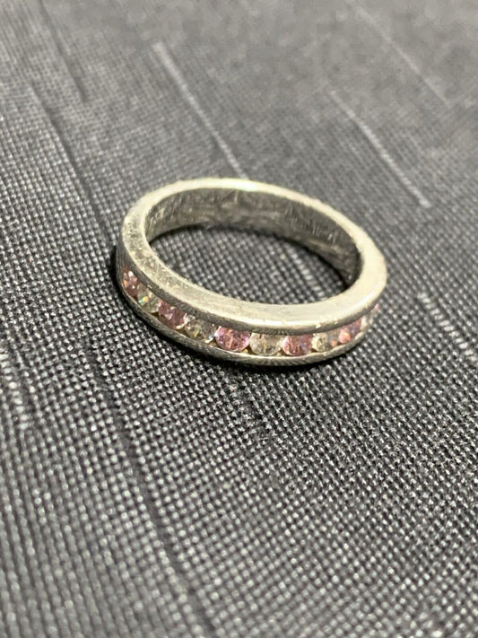 UNISEX SILVER RING - WITH PINK AND WHITE STONE SETTINGS