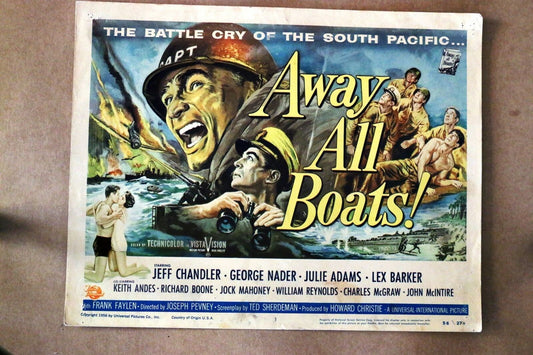 ORIGINAL LOBBY CARD - AWAY ALL BOATS - 1956 - title card -  Jeff Chandler, George Nader, Julie Adams