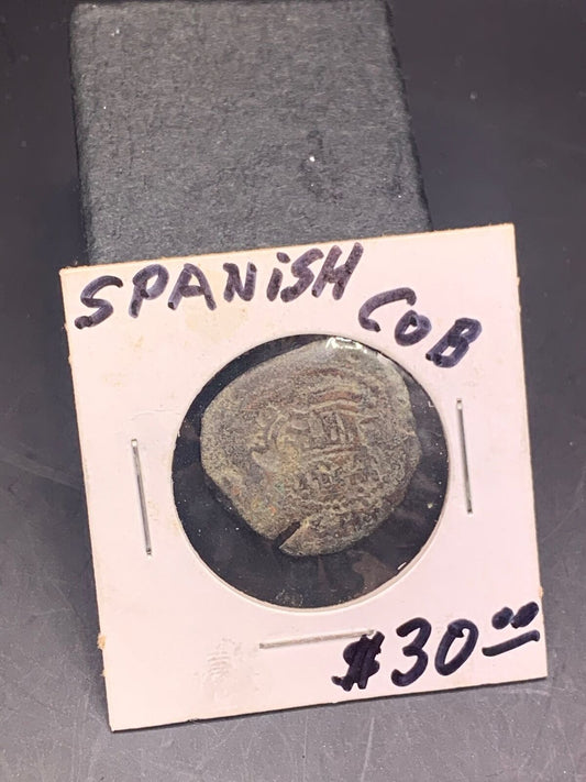 1600s COLONIAL SPANISH COB COINAGE SHIELD OR CROSS ANTIQUE PARTIAL STAMP
