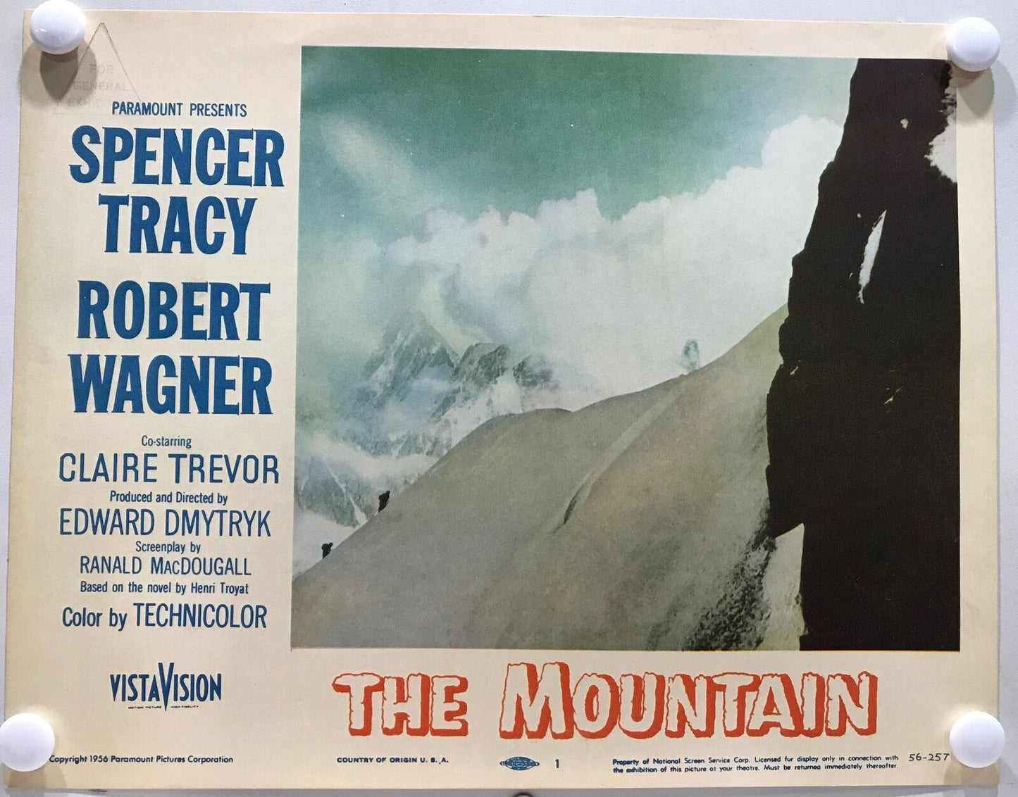 ORIGINAL LOBBY CARDS - THE MOUNTAIN - 1956 - card set of 8