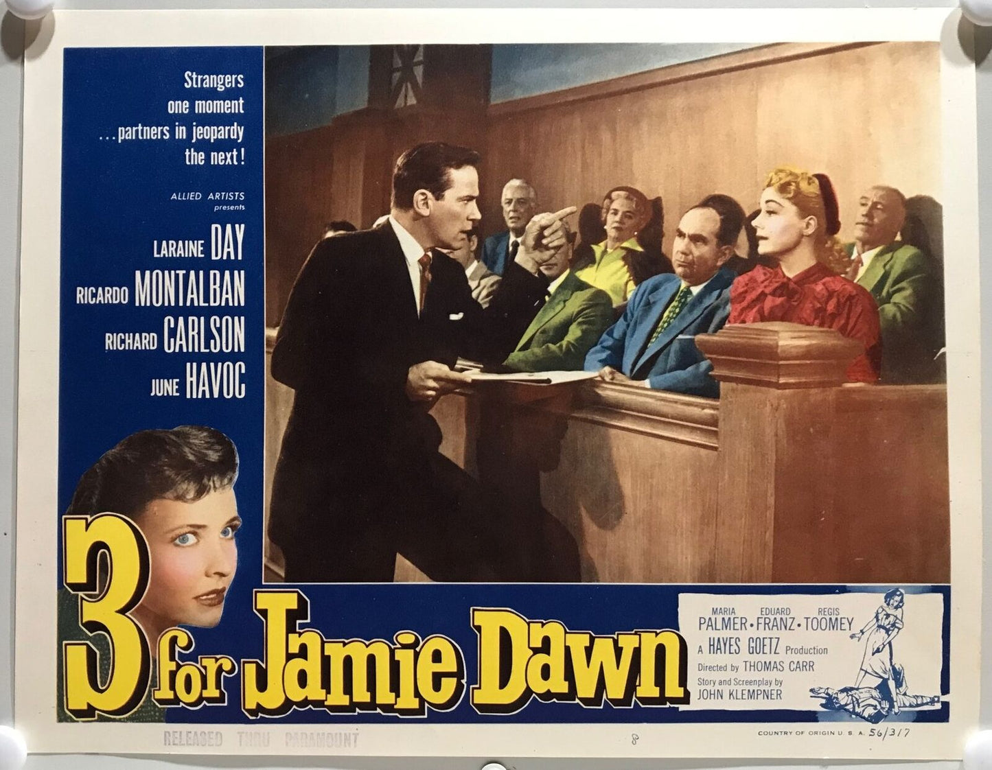 ORIGINAL LOBBY CARDS - 3 FOR JAMIE DAWN - 1956 - set of 8