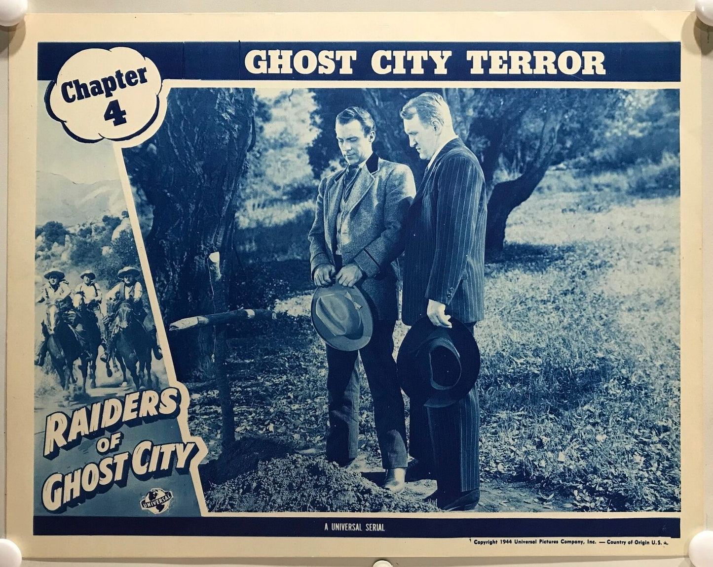 ORIGINAL SERIAL LOBBY CARD - RAIDERS OF GHOST CITY (b) - 1944 - Ch 4 "Ghost C...