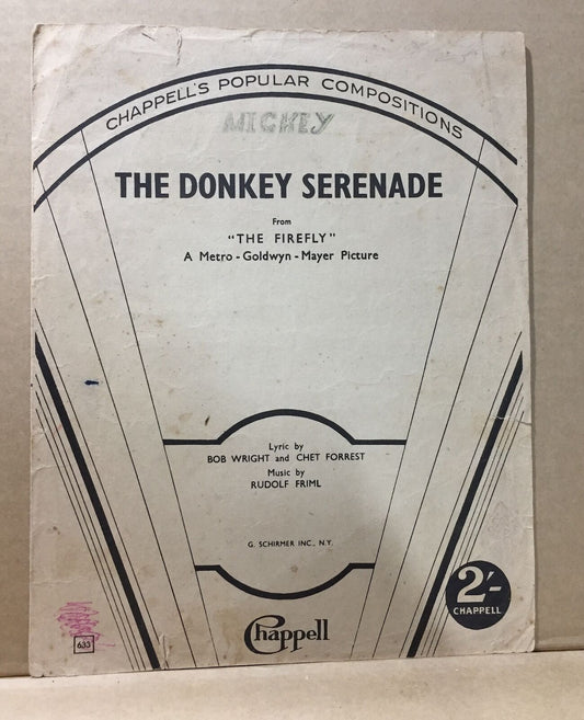 MUSIC SHEET - THE DONKEY SERENADE - from "THE FIREFLY" - CHAPPELL