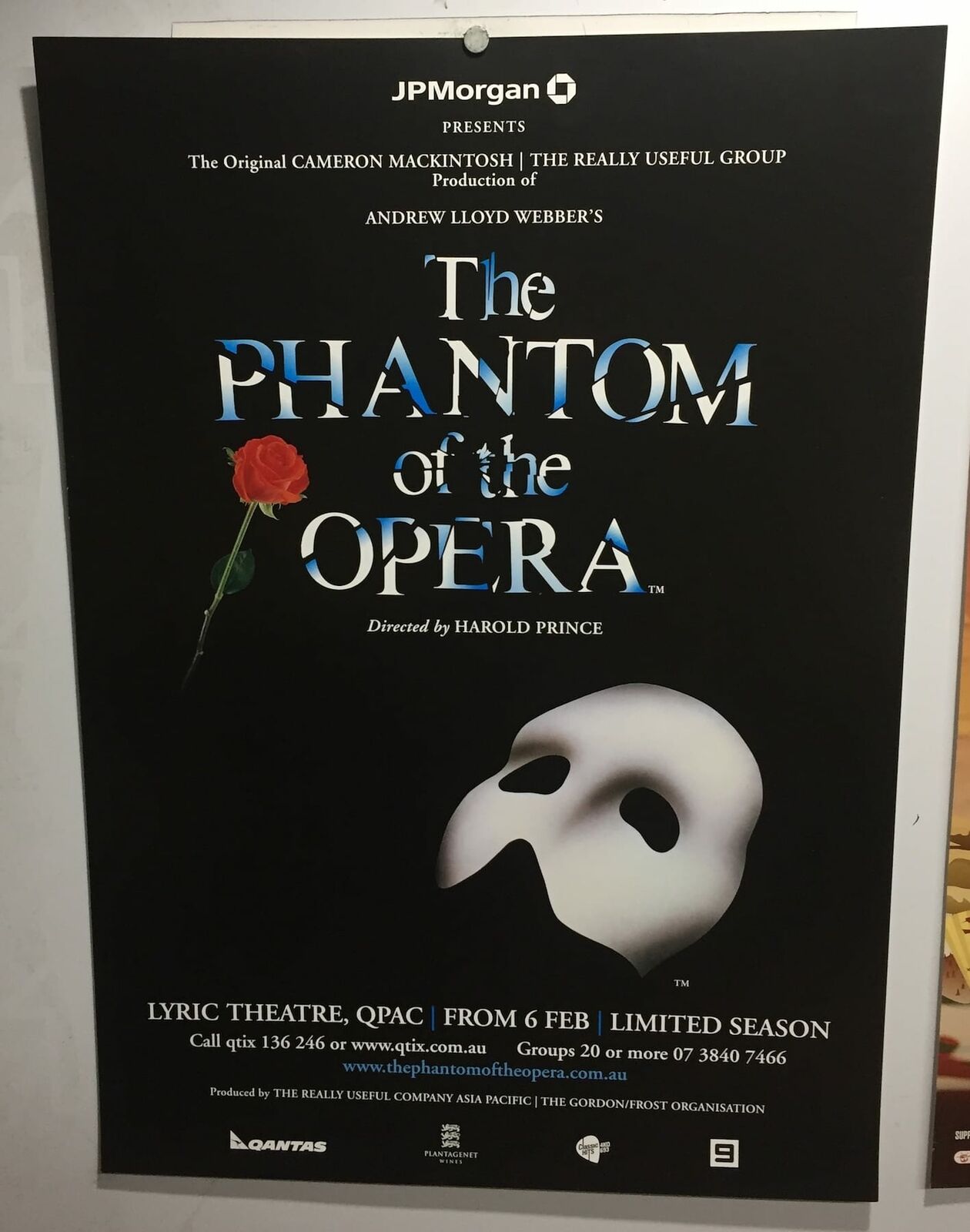 MUSIC PROMO POSTER - THE PHANTOM OF THE OPERA -  LYRIC THEATRE QPAC