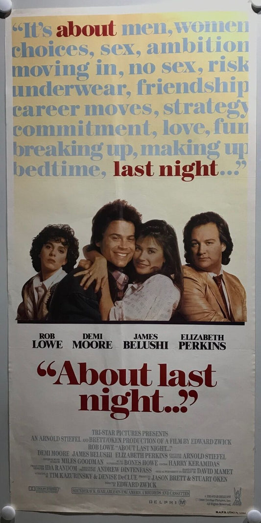 ORIGINAL DAYBILL MOVIE POSTER - ABOUT LAST NIGHT - 1986