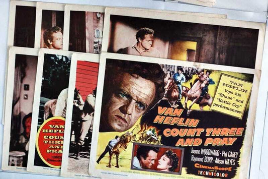 ORIGINAL LOBBY CARDS - COUNT THREE AND PRAY - 1955 - set of 8