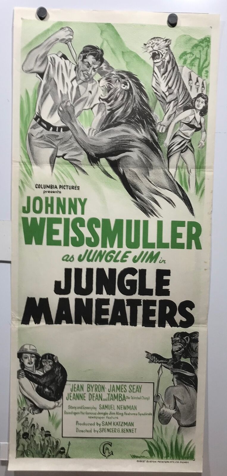 ORIGINAL DAYBILL MOVIE POSTER - JUNGLE MANEATERS