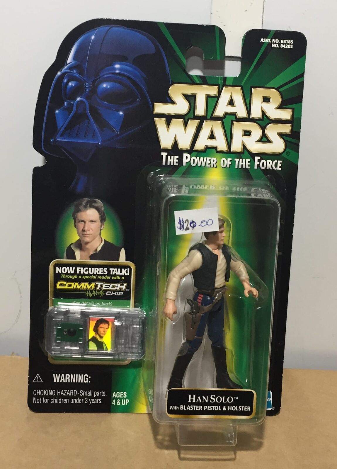 STAR WARS - HASBRO - POTF - HAN SOLO - with Blaster Pistol, Holster and Commtech Chip