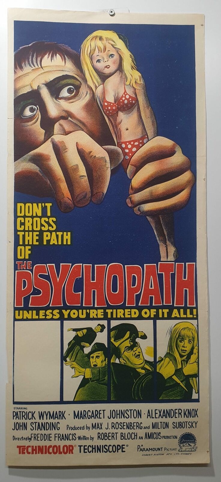 ORIGINAL DAYBILL MOVIE POSTER - THE PSYCHOPATH - 1966 - HORROR