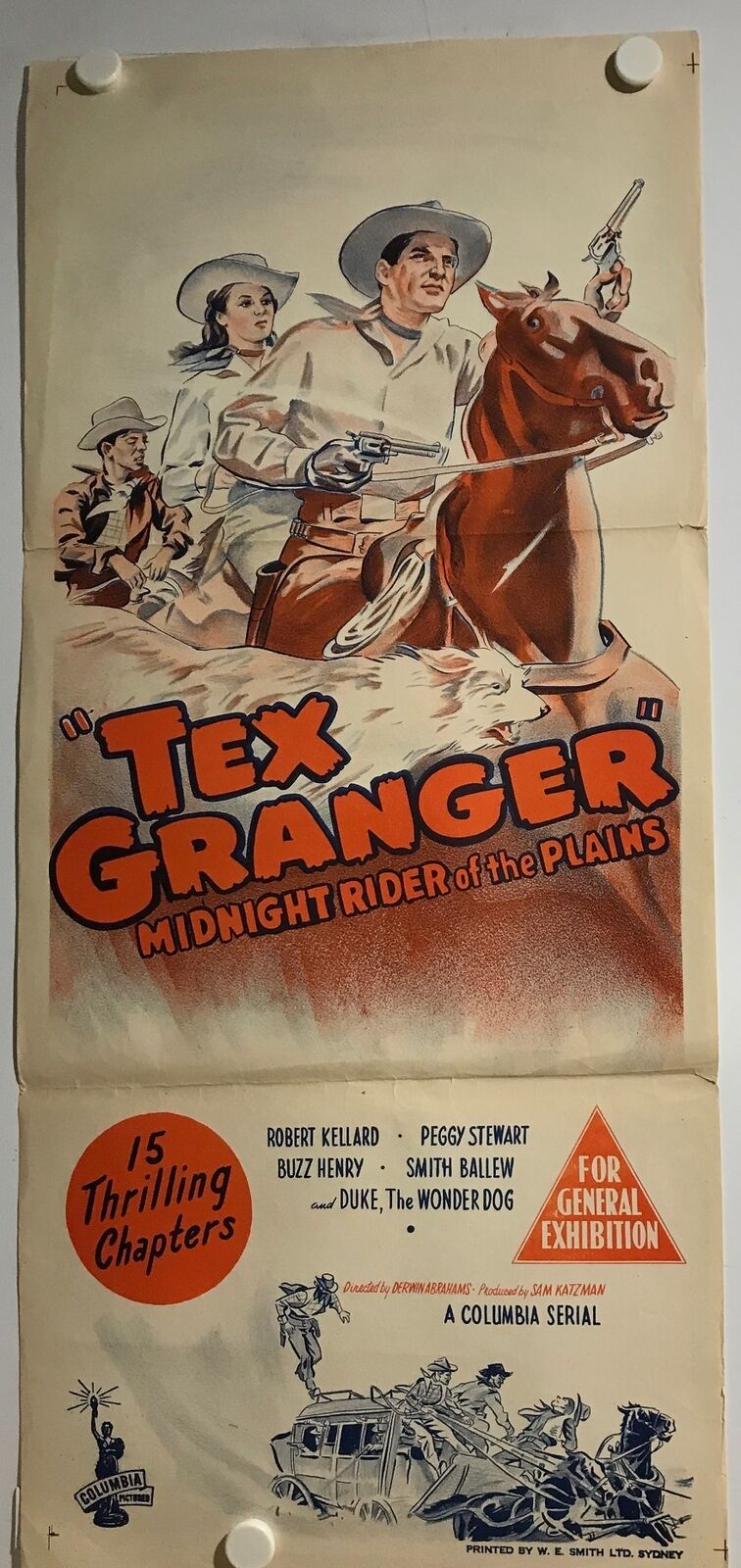 ORIGINAL DAYBILL MOVIE POSTER - TEX GRANGER: Midnight Rider of the Plains - 1948