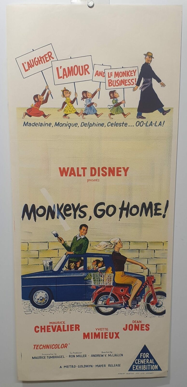 ORIGINAL DAYBILL MOVIE POSTER - MONKEYS, GO HOME! -  A Walt Disney Production