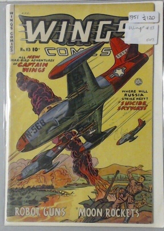 COMIC BOOK WINGS NO. 113 1951 PLANES SUICIDE SKYWAYS MOON ROCKETS