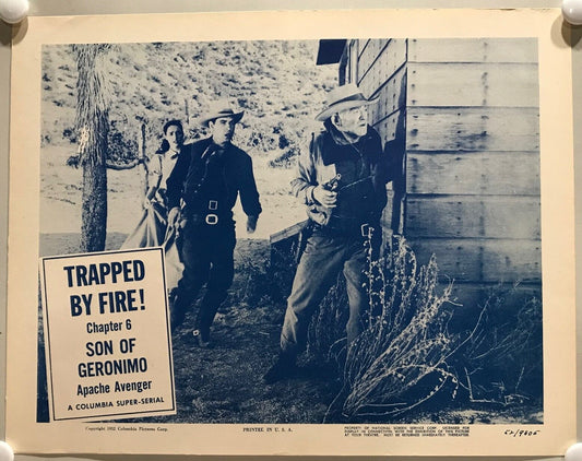 ORIGINAL SERIAL LOBBY CARD - SON OF GERONIMO (d) - 1952 - Ch 6 "Trapped by Fi...