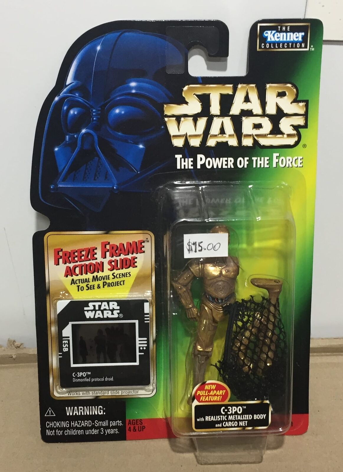 STAR WARS - KENNER - POTF - C-3PO - with Realistic Metalized Body & Cargo Net