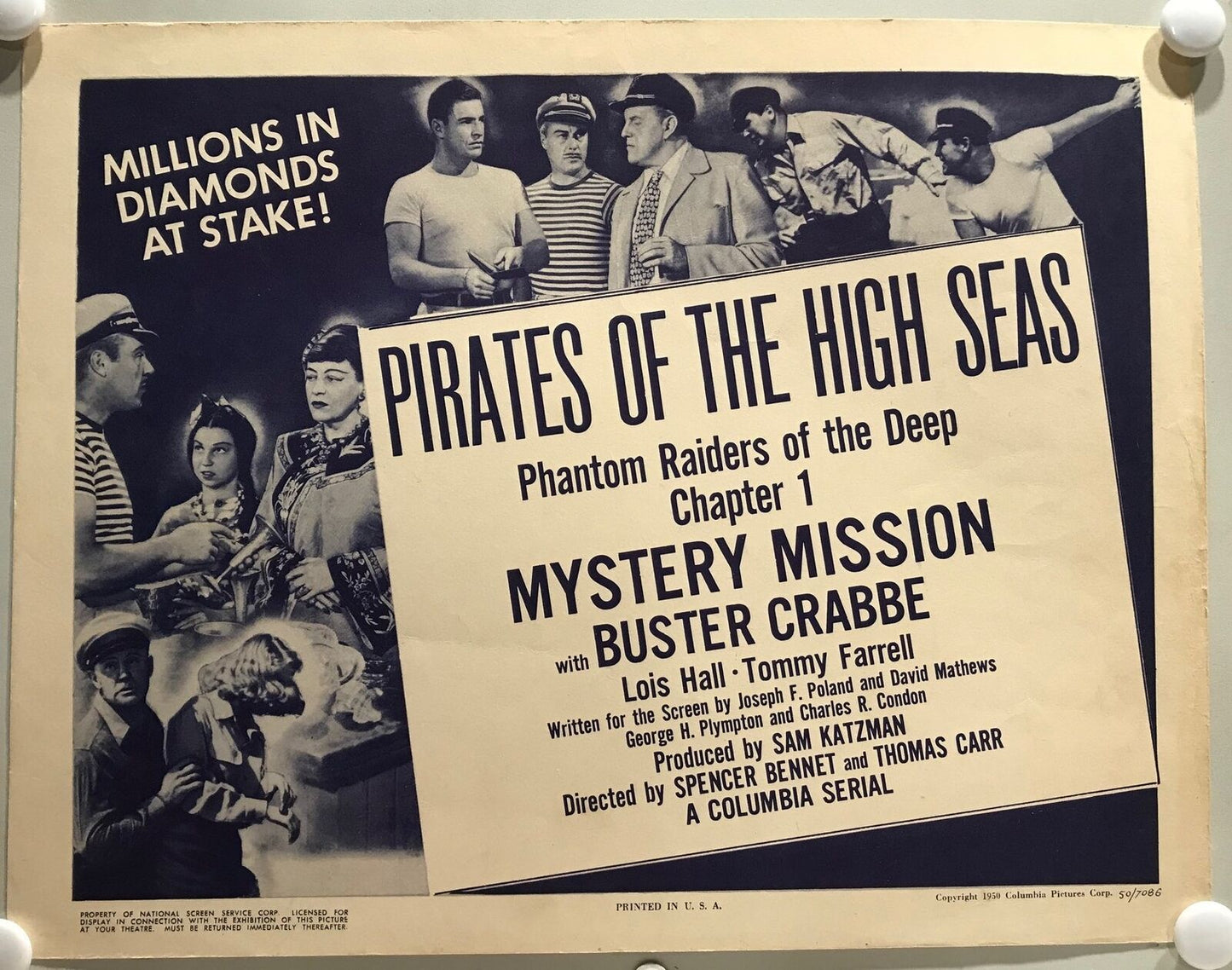 ORIGINAL SERIAL LOBBY CARD - PIRATES OF THE HIGH SEAS - 1950 - Ch 1 Title car...