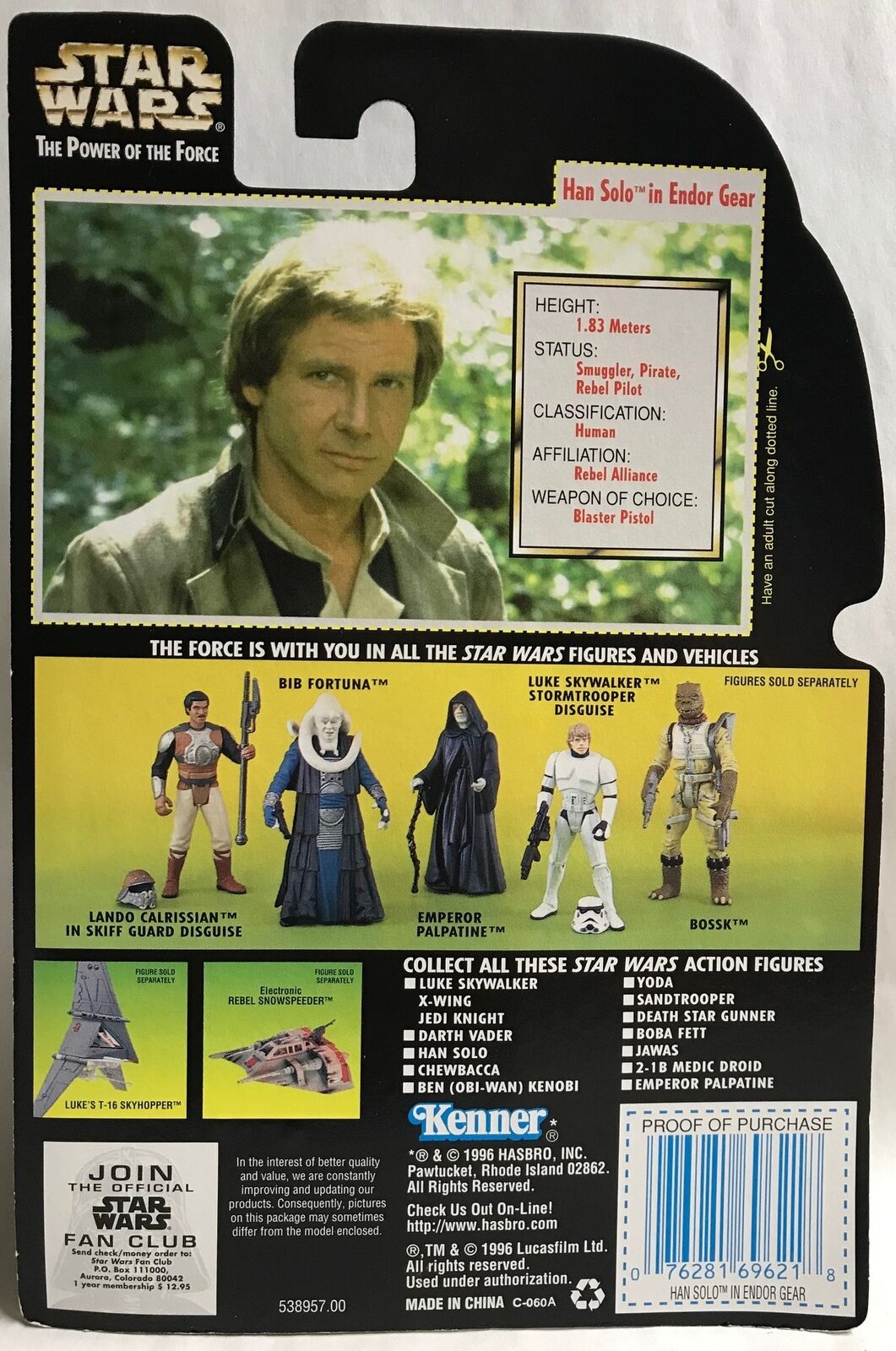 STAR WARS - KENNER - POTF - HAN SOLO - in Endor Gear with Blaster Pistol