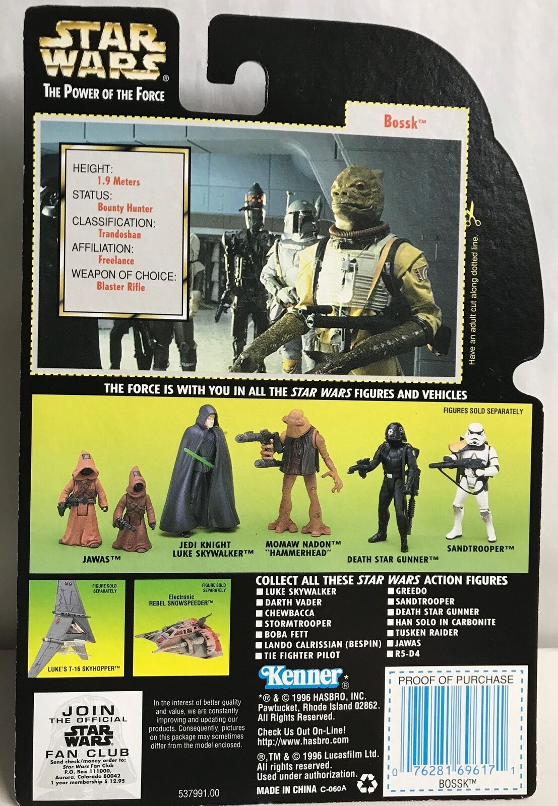 STAR WARS - KENNER - POTF - BOSSK - with Blaster Rifle and Pistol