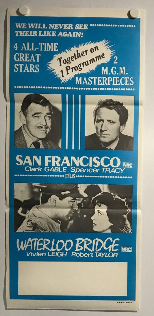 ORIGINAL DAYBILL MOVIE POSTER - SAN FRANCISCO (a) - 1936 & WATERLOO BRIDGE - 1940 - (Double Feature)