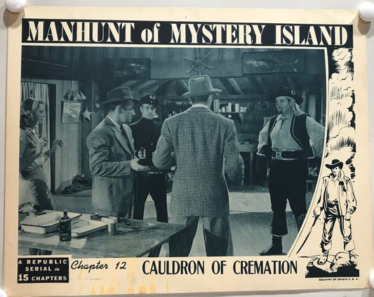 ORIGINAL SERIAL LOBBY CARD - MANHUNT OF MYSTERY ISLAND (a) - 1945 - Ch 12 "Ca...