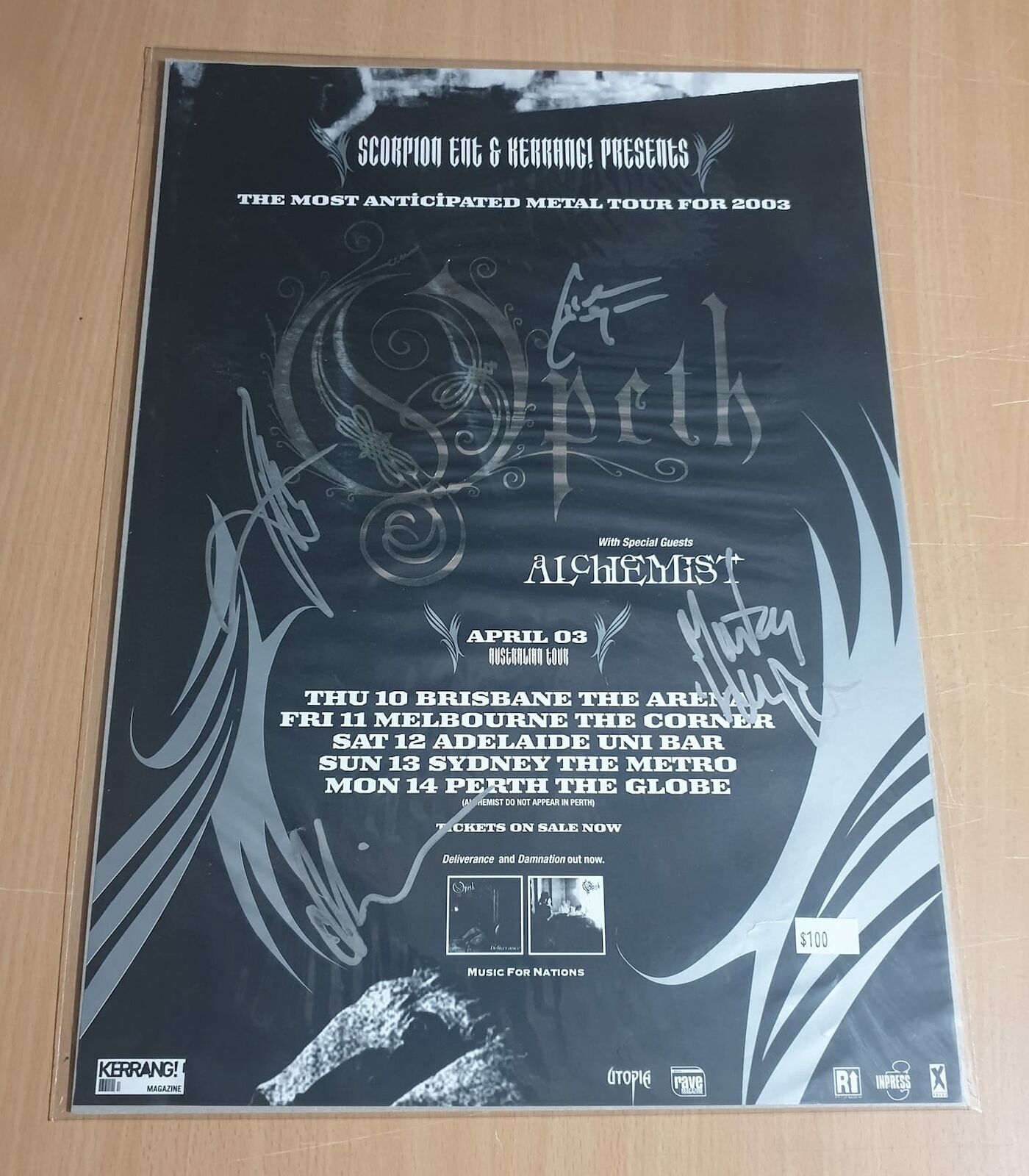 MUSIC PROMO POSTER - SIGNED - OPRTH - AUSTRALIAN METAL TOUR 2003