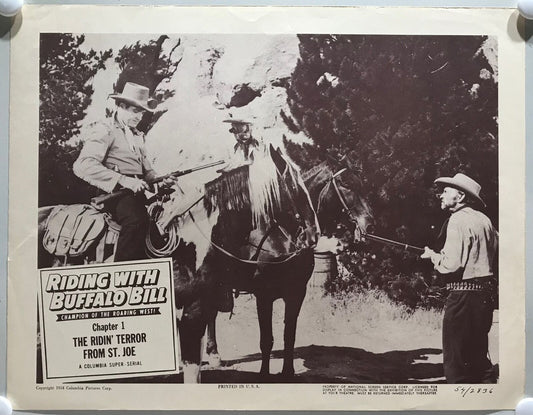 ORIGINAL SERIAL LOBBY CARD - RIDING WITH BUFFALO BILL (d) - 1954 - Ch 1 "The ...