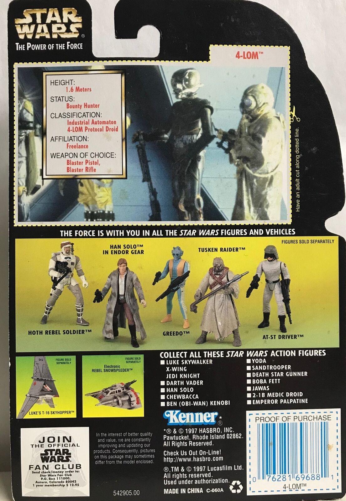 STAR WARS - KENNER - POTF - 4-LOM - with Blaster Pistol and Blaster Rifle