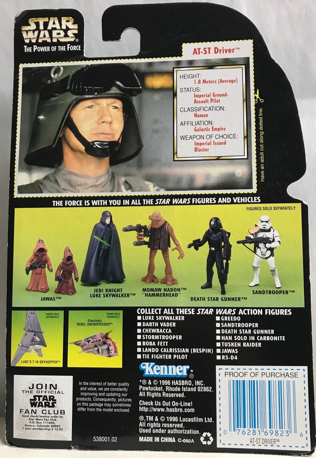 STAR WARS - KENNER - POTF - AT-ST DRIVER - with Blaster Rifle and Pistol