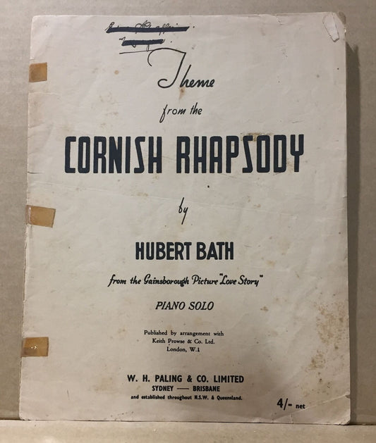 MUSIC SHEET - Theme from THE CORNISH RHAPSODY - Piano Solo - HUBERT BATH