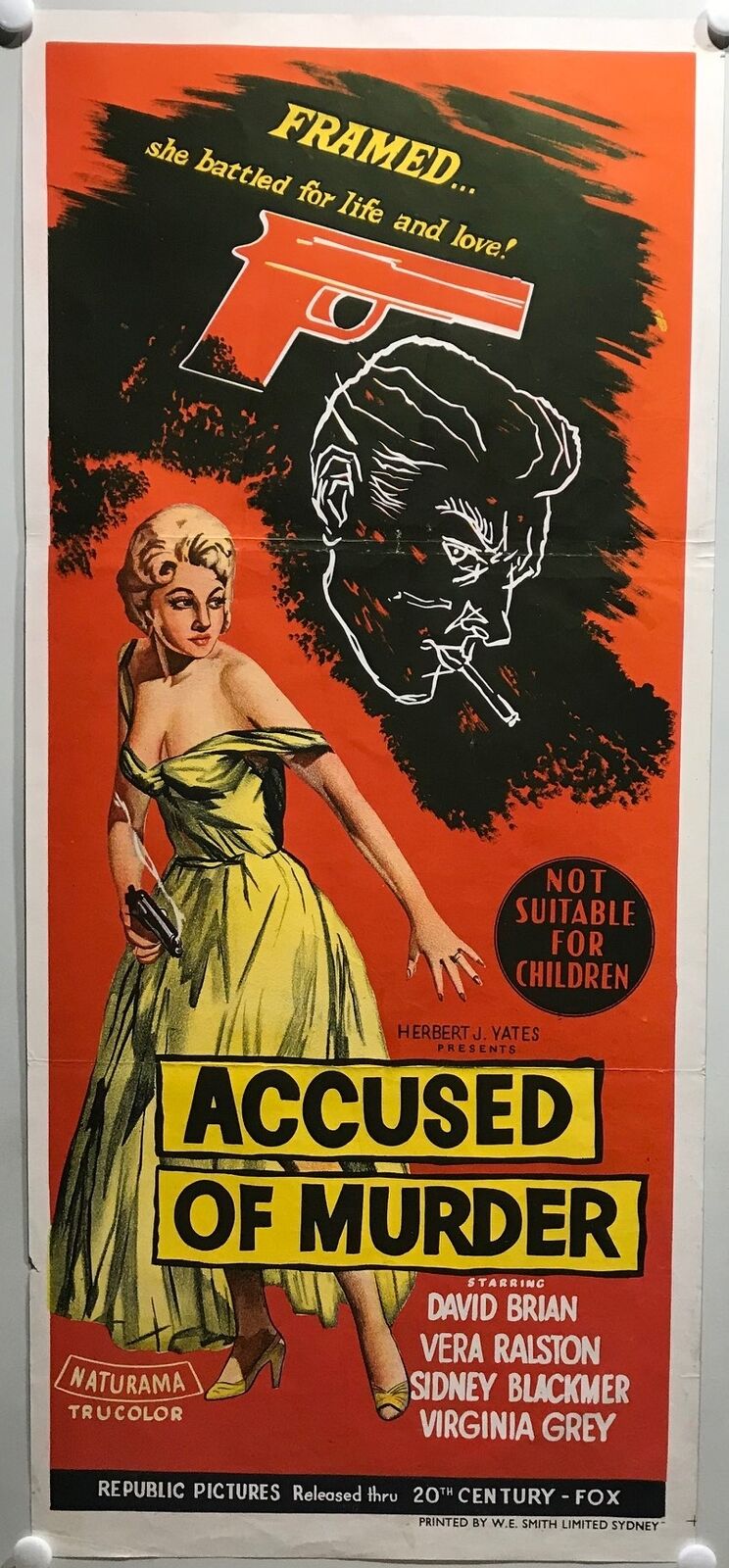 ORIGINAL DAYBILL MOVIE POSTER - ACCUSED OF MURDER - 1956