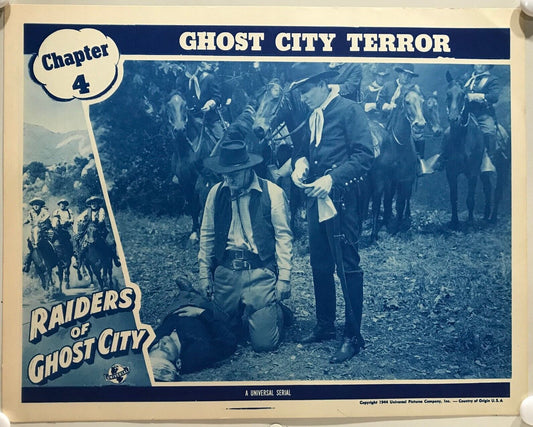 ORIGINAL SERIAL LOBBY CARD - RAIDERS OF GHOST CITY (a) - 1944 - Ch 4 "Ghost C...